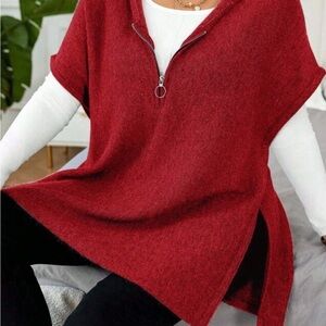 Women's Red Sweater Vest with Zipper